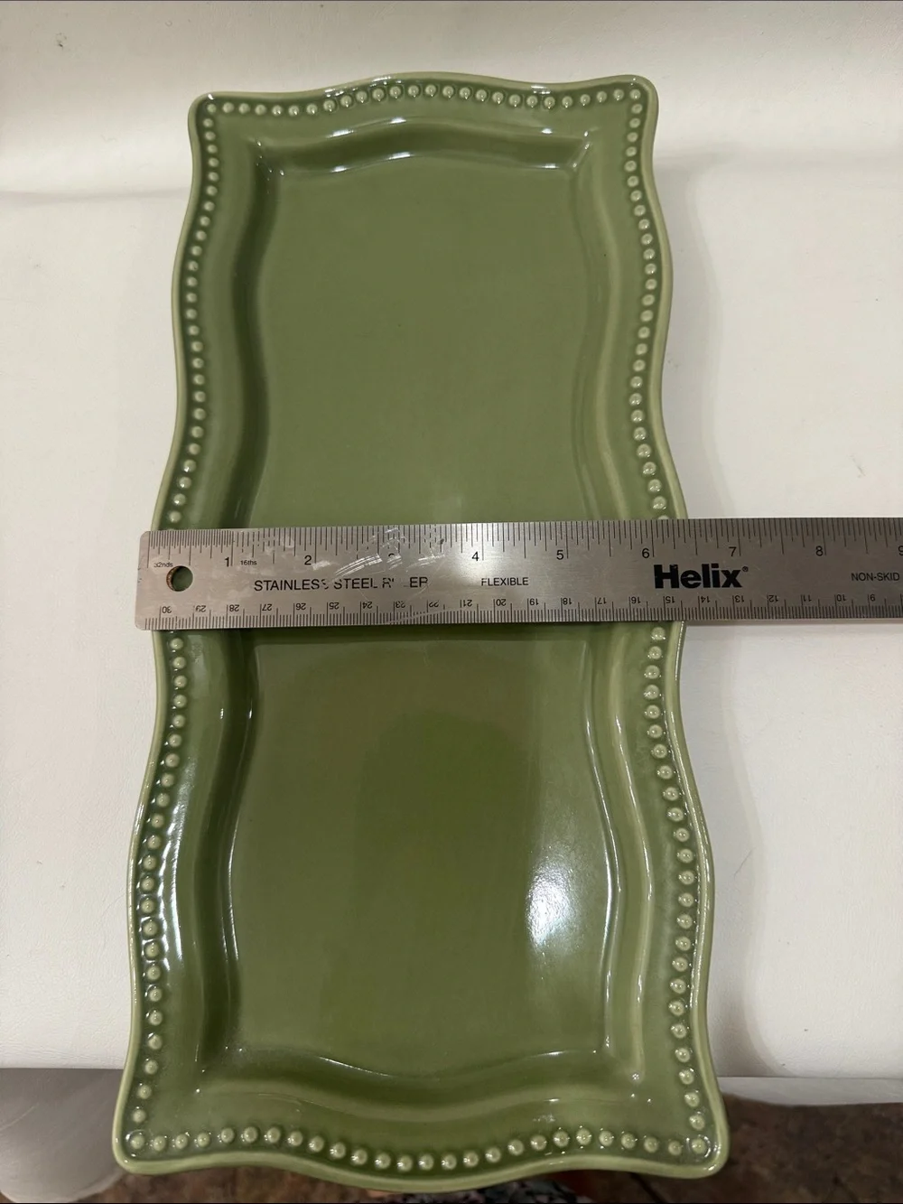 Princess House Pavillion Olive Green Ceramic Vanity Serving Tray Beaded Edge